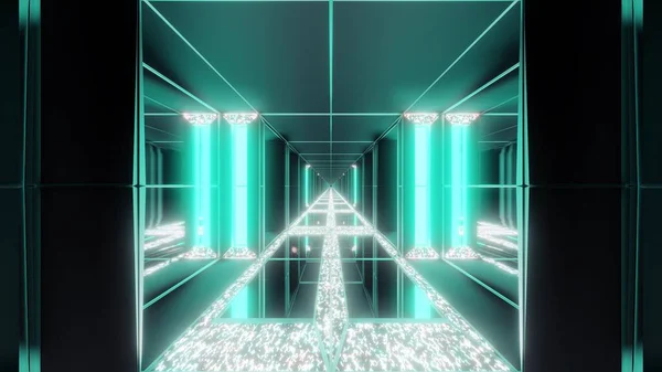 霓虹灯几何隧道的未来抽象图解 — 图库照片
