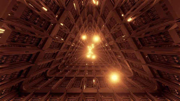 带灯光的抽象纹理科幻隧道走廊 3D插图墙纸背景 — 图库照片