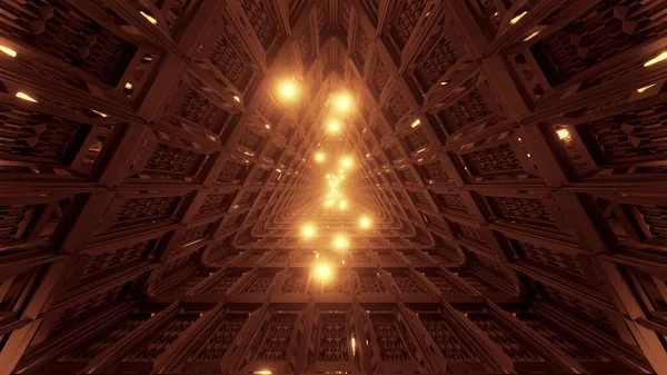 带有发光灯的时髦科幻隧道走廊 3D插图背景墙纸 — 图库照片