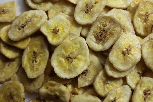 Nombreuses Chips Banane Vue Rapprochée — Photo