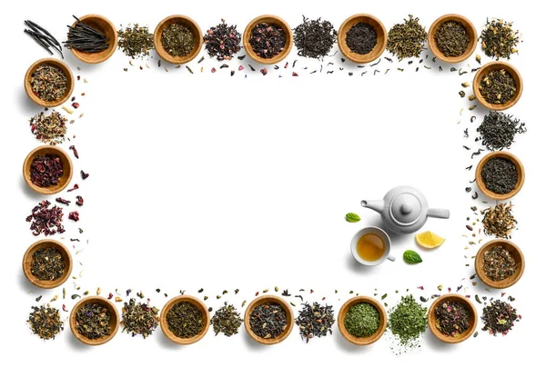Large Assortment Tea White Background View Top — 스톡 사진
