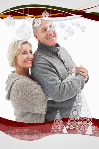 Kompozitní Obraz Šťastného Zralého Páru Zimním Oblečení — Stock fotografie