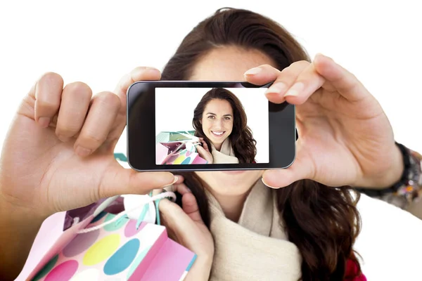 Sammansatt Bild Handhållen Smartphone Visar — Stockfoto