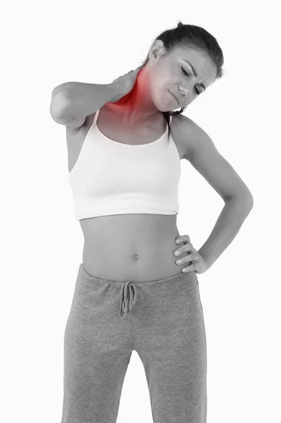 Wanita Muda Dengan Rasa Sakit Lehernya — Stok Foto