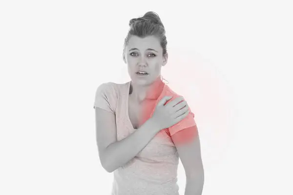 Портрет Жінки Страждає Від Болю Плечі — стокове фото