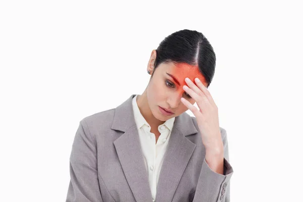 Junge Frau Mit Kopfschmerzen Auf Weißem Hintergrund — Stockfoto