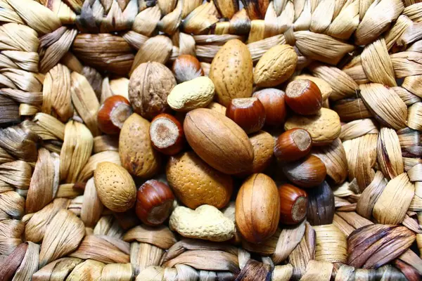 Many Different Nuts Close — Stock Photo, Image