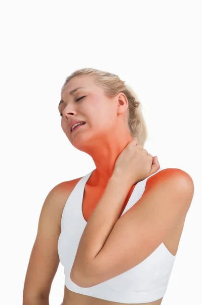 Young Woman Severe Neck Pain — Stock Photo, Image