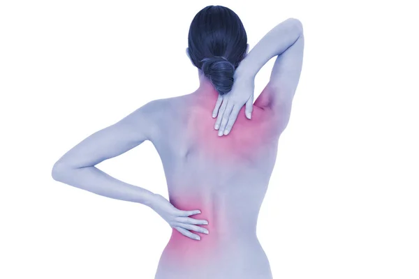 Rückansicht Einer Fitten Jungen Frau Oben Ohne Mit Rückenschmerzen — Stockfoto