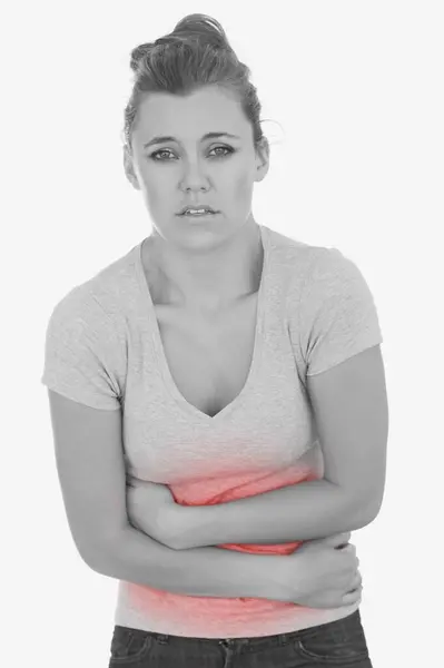 Młoda Kobieta Cierpiąca Ból Brzucha — Zdjęcie stockowe