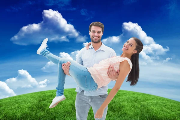 Composite Image Attractive Young Couple Having Fun — Stock Photo, Image