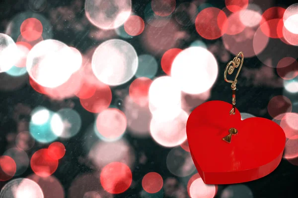 Bright Red Heart Shaped Lock Key — Photo