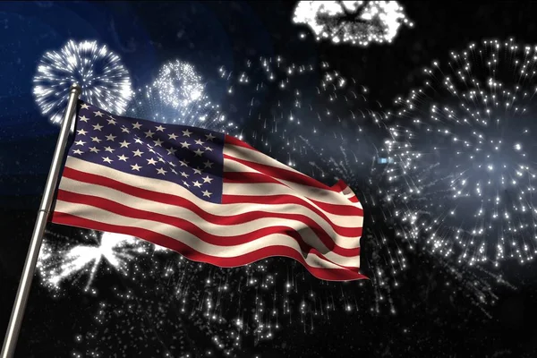 Złożony Obraz Flagi Usa Podczas Fajerwerków — Zdjęcie stockowe