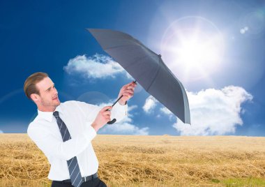 Şemsiyeli adamın dijital bileşimi