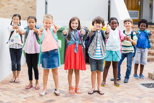 Group Kids Showing Thumbs School Terrace — Stock Photo, Image