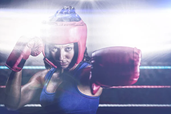 Retrato Boxeadora Femenina Con Guantes Sombreros — Foto de Stock
