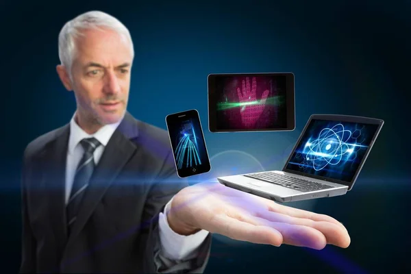 Businessman Holding Technology Hologram — Stock Photo, Image