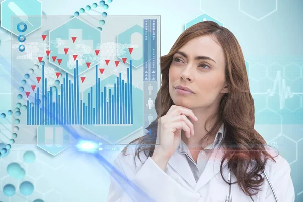 Läkare Tittar Medicinsk Graf Hologram — Stockfoto