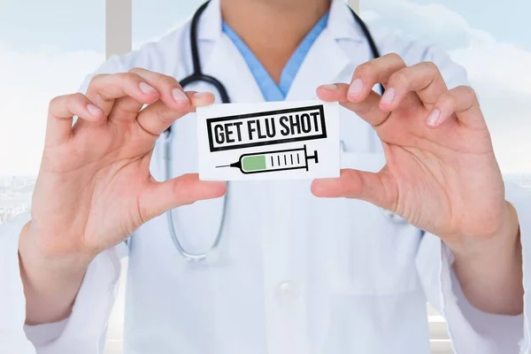 Arzt Hält Schild Mit Grippeimpfung — Stockfoto