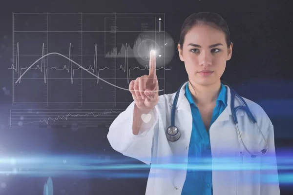 Doctor pointing on graph hologram. Healthcare and medicine concept