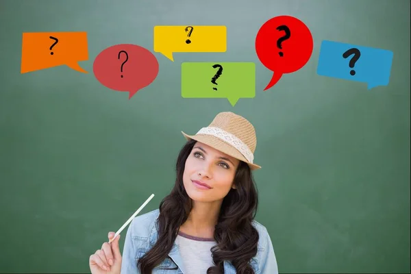 Casual Woman Question Marks — Stock Photo, Image
