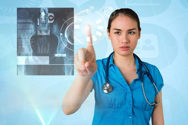 Female doctor pointing on medical hologram