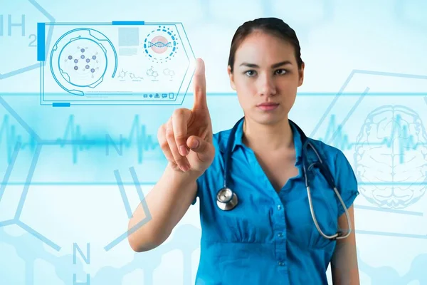 Female Doctor Pointing Medical Hologram — Stock Photo, Image