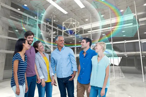 Young People Standing Rainbow Hologram — Stock Photo, Image