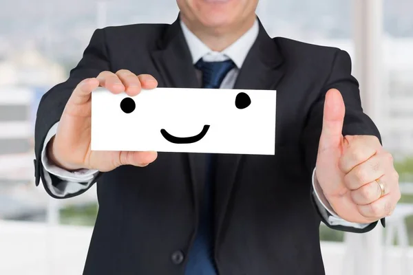 Businessman Thumbs Holding Poster — Stock Photo, Image