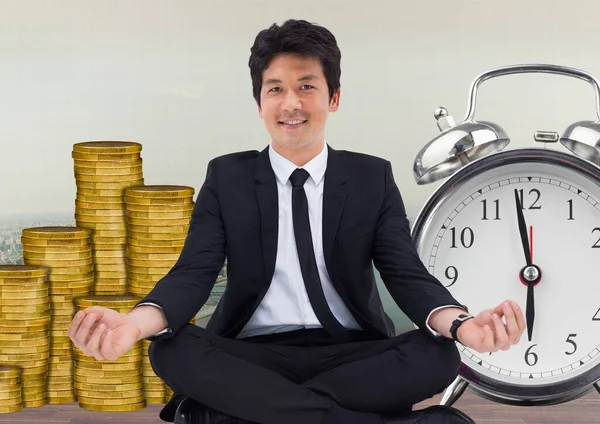 Empresário Com Relógios Dinheiro Conceito Gestão Tempo — Fotografia de Stock
