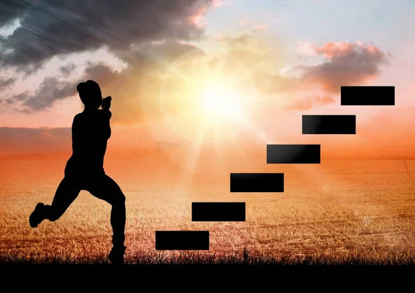 Mann Steigt Treppe Gegen Sonnenuntergang — Stockfoto