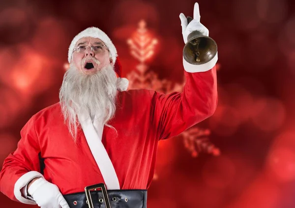 Kerstman Met Bel Zingen Rode Achtergrond — Stockfoto