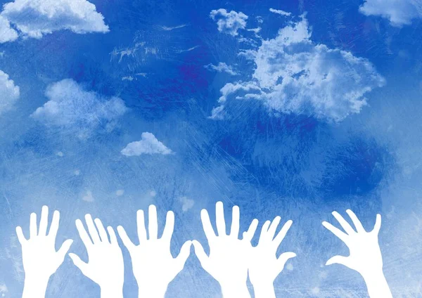 Hands White Silhouette Sky Background — Stock Photo, Image