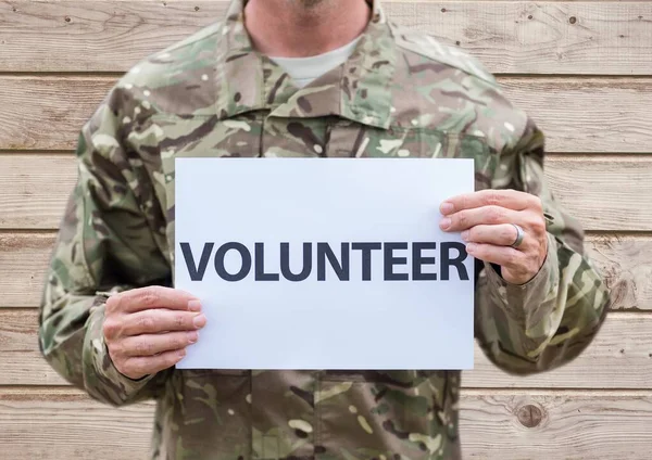 View Soldier Holding Notes Volunteer Written — Stock Photo, Image