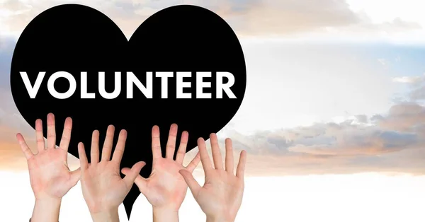 Gönüllülerin Dijital Birleşimi Eller Yukarı — Stok fotoğraf