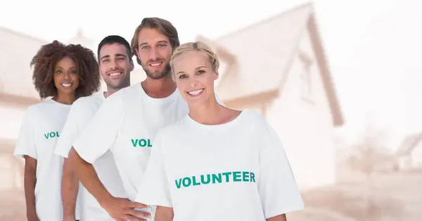 Digital Composite Volunteers Standing Row — Stock Photo, Image