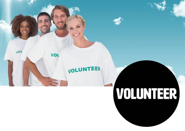 Text Picture Smiling Volunteer Sky Background — Stock Photo, Image