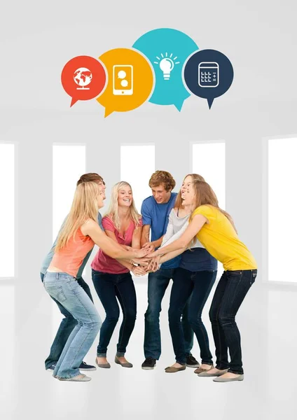 Cheerful Group Student Circle White Background — Stock Photo, Image