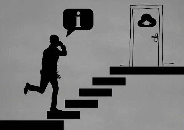 Silhouette Eines Geschäftsmannes Beim Treppensteigen Vor Grauem Hintergrund — Stockfoto