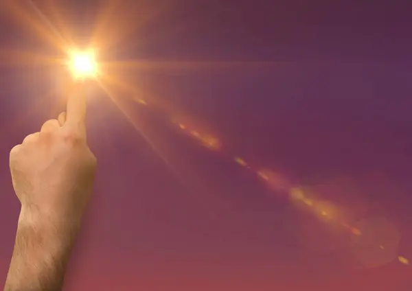 Güneşi Gösteren Parmağın Dijital Bileşimi — Stok fotoğraf