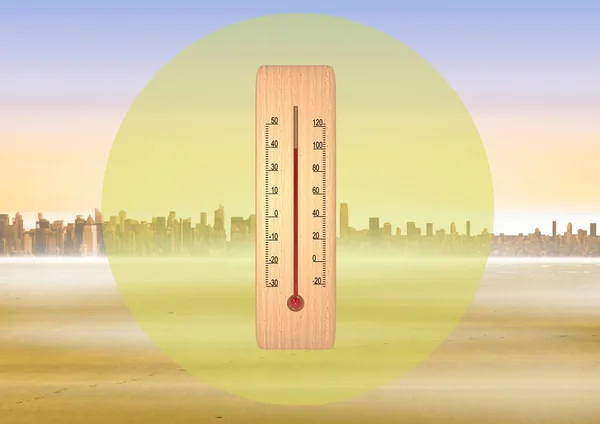 Thermometer Vor Wolkenkratzern — Stockfoto
