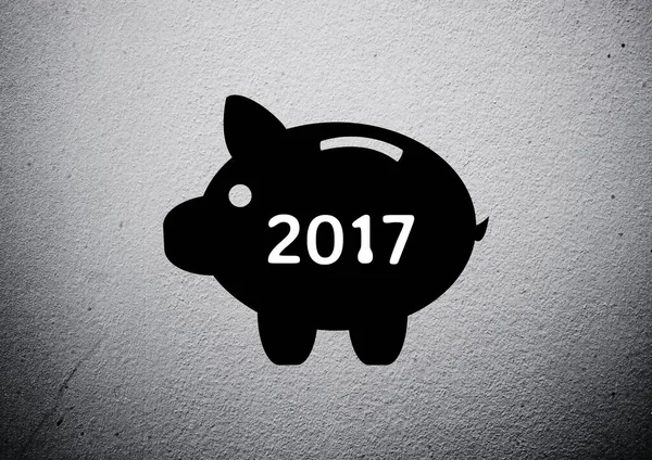 digital composite of piggy bank against grey background