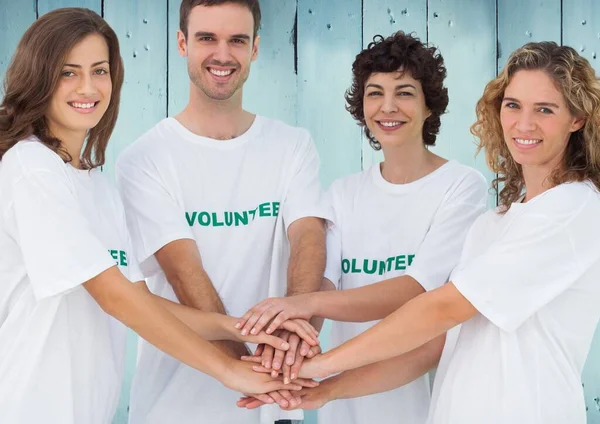 Composto Digital Voluntários Mãos Dadas — Fotografia de Stock