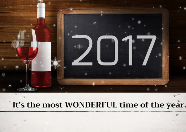 Digital Composite Wine Bottle 2017 Blackboard — Stock Photo, Image