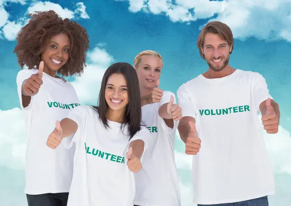 Digital Composite Volunteers Thumbs — Stock Photo, Image