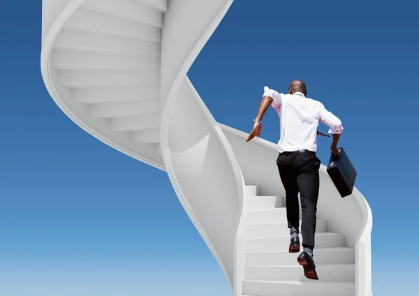 Digital Composite Business Man Running Stairs — Stock Photo, Image