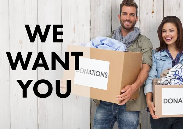 Digital Composite Volunteers Holding Donation Boxes — Stock Photo, Image