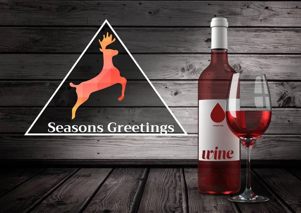 digital composite of wine bottle, beautiful festive christmas card