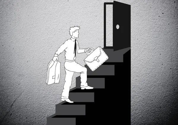 Compuesto Digital Hombre Subiendo Escaleras — Foto de Stock