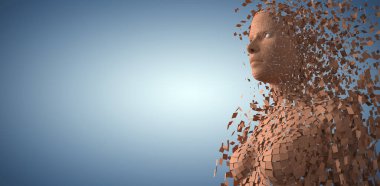 Pikselleştirilmiş 3D kadının birleşik görüntüsü